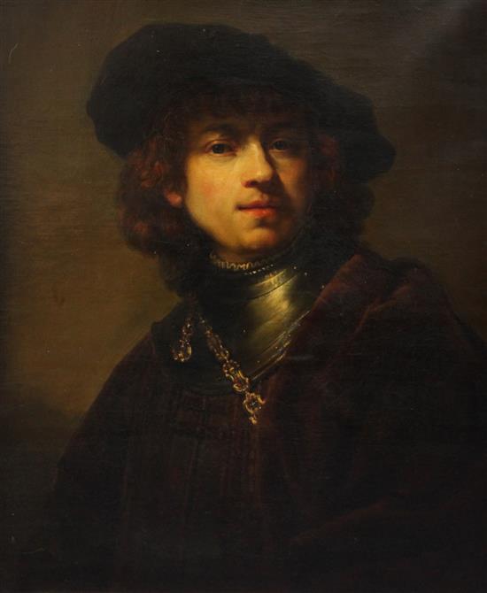 After Rembrandt van Rijn Self portrait as a young man 24 x 20.5in., Florentine framed